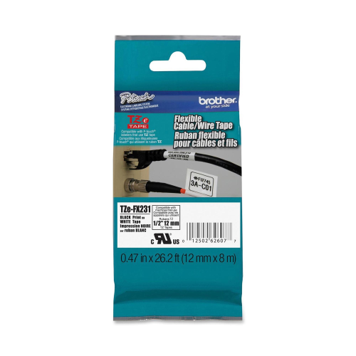BROTHER TZEFX231 NASTRO PER STAMPANTE A TRASFERIMENTO TERMICO 12MM x 8MT COLORE BIANCO STAMPA NERO